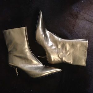 Metallic Gold Leather Ankle Boots